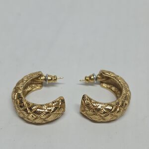 GIVENCHY Gold Tone Half Hoop Stud Earrings Textured Vintage 80s 90s Boho Chic